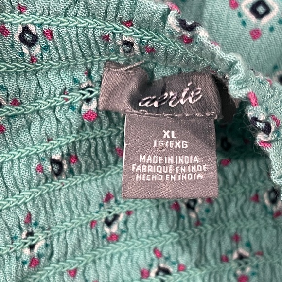 Aerie Tiered Teal Floral Bohemian Maxi Skirt Elastic Ruched Waistband Size XL - Picture 4 of 7